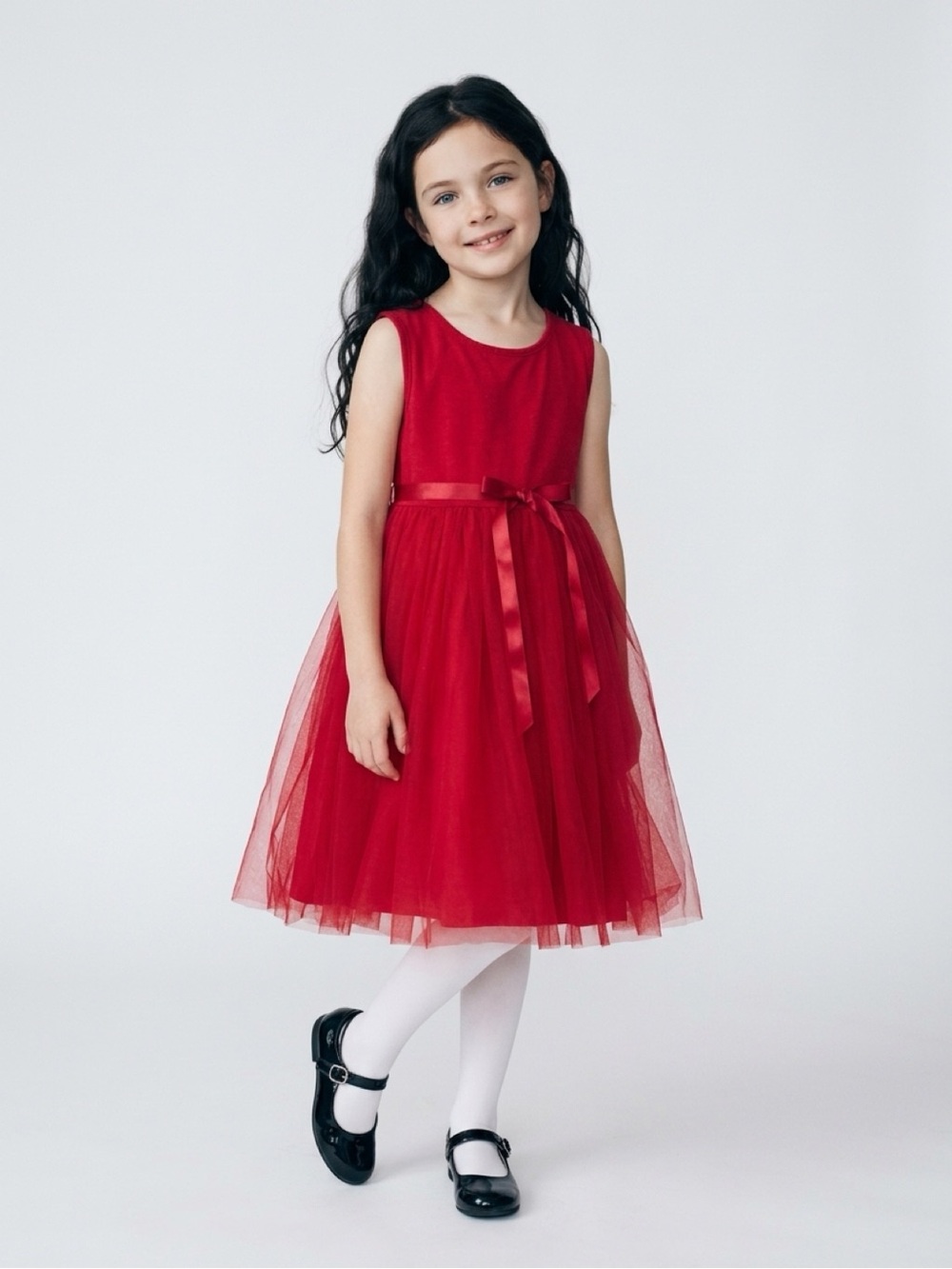Girls' Red Tulle Ribbon Party Dress